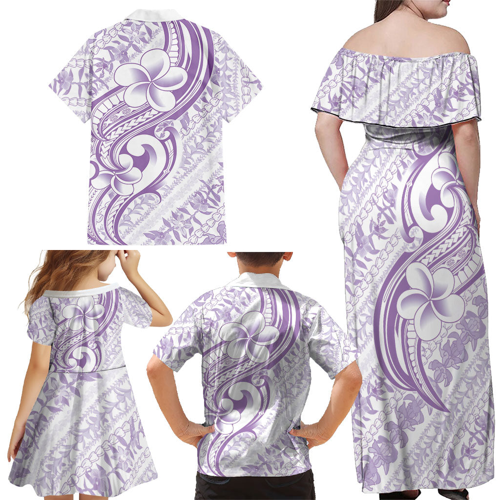 Hawaii Plumeria Lokelani Pikake Lei Family Matching Off Shoulder Maxi Dress and Hawaiian Shirt Poni Polynesian Tattoo LT9 - Polynesian Pride
