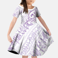 Hawaii Plumeria Lokelani Pikake Lei Family Matching Summer Maxi Dress and Hawaiian Shirt Poni Polynesian Tattoo LT9 Daughter's Dress Purple - Polynesian Pride
