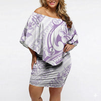 Hawaii Plumeria Lokelani Pikake Lei Off Shoulder Short Dress Poni Polynesian Tattoo LT9 Women Purple - Polynesian Pride