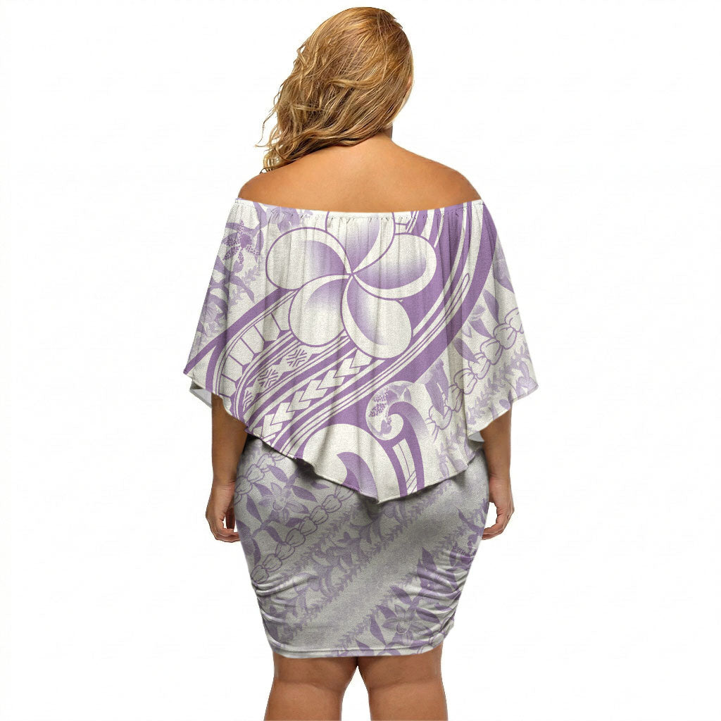 Hawaii Plumeria Lokelani Pikake Lei Off Shoulder Short Dress Poni Polynesian Tattoo LT9 - Polynesian Pride
