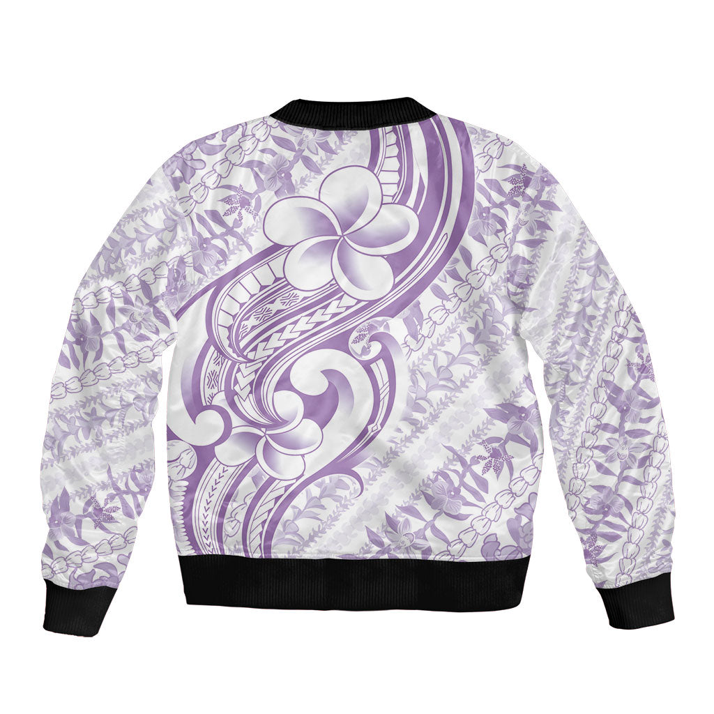 Hawaii Plumeria Lokelani Pikake Lei Sleeve Zip Bomber Jacket Poni Polynesian Tattoo