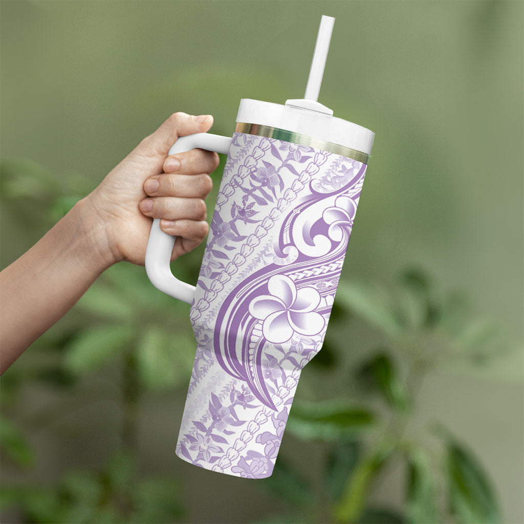Hawaii Plumeria Lokelani Pikake Lei Tumbler With Handle Poni Polynesian Tattoo