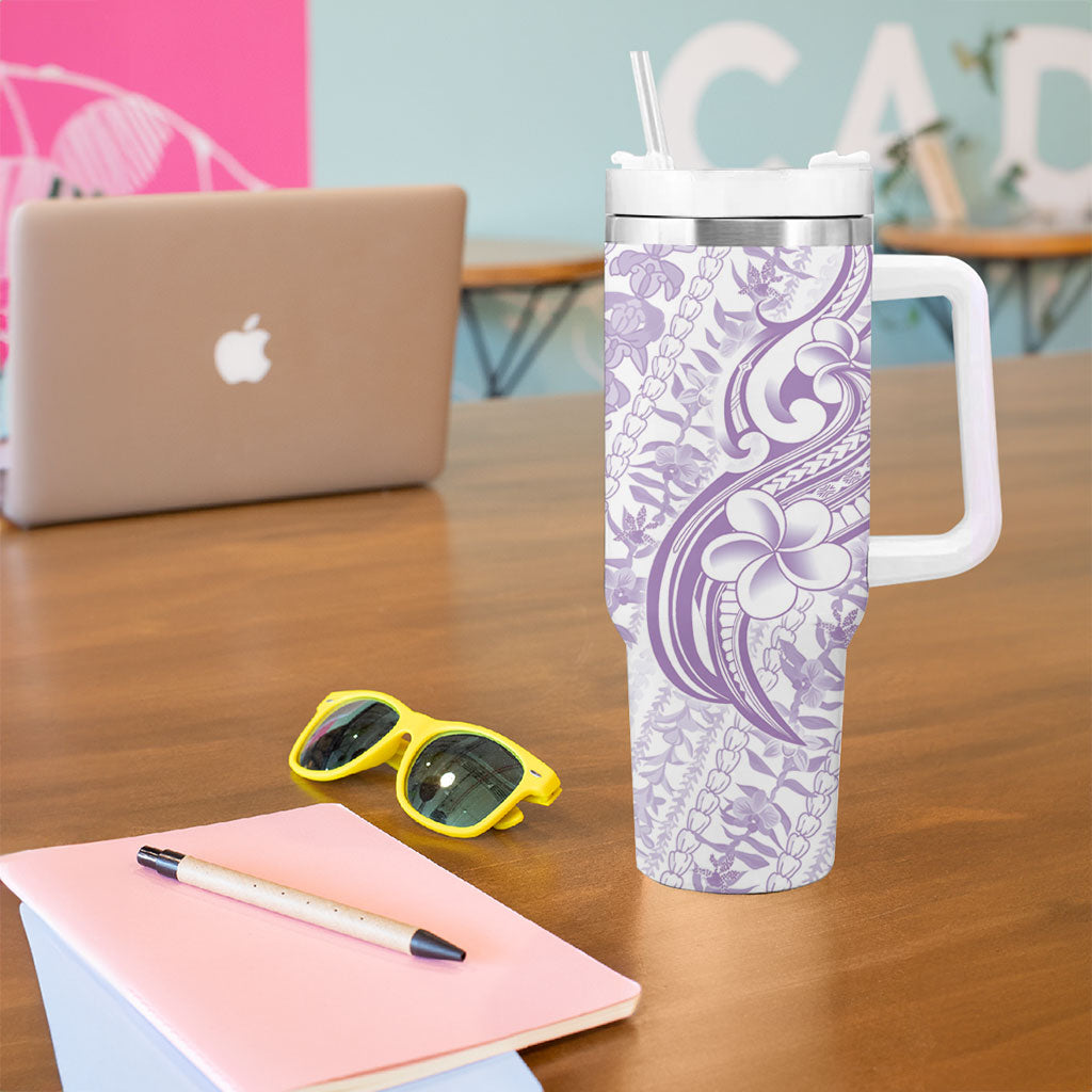Hawaii Plumeria Lokelani Pikake Lei Tumbler With Handle Poni Polynesian Tattoo