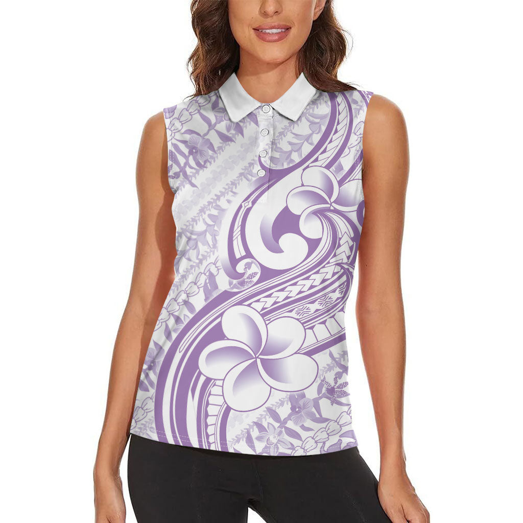 Hawaii Plumeria Lokelani Pikake Lei Women Sleeveless Polo Shirt Poni Polynesian Tattoo LT9 - Polynesian Pride