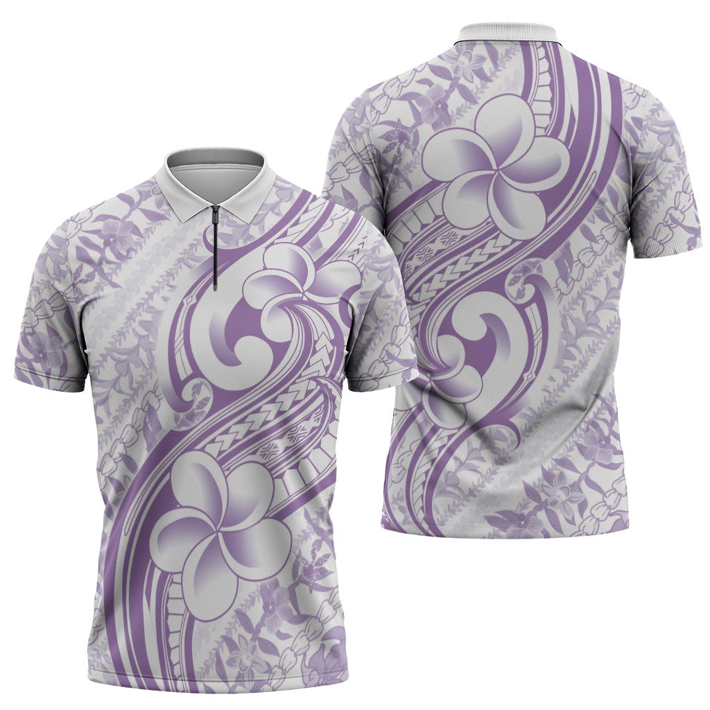 Hawaii Plumeria Lokelani Pikake Lei Zipper Polo Shirt Poni Polynesian Tattoo