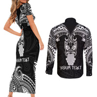 Personalised New Zealand Te Reo Maori Couples Matching Short Sleeve Bodycon Dress and Long Sleeve Button Shirts Kia Kaha Maori Language Week Black Style LT9 - Polynesian Pride