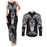 Personalised New Zealand Te Reo Maori Couples Matching Tank Maxi Dress and Long Sleeve Button Shirts Kia Kaha Maori Language Week Black Style LT9 Black - Polynesian Pride