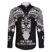 Personalised New Zealand Te Reo Maori Family Matching Puletasi Dress and Hawaiian Shirt Kia Kaha Maori Language Week Black Style LT9 Dad's Shirt - Long Sleeve Black - Polynesian Pride