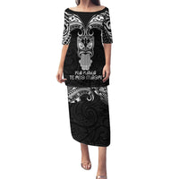 Personalised New Zealand Te Reo Maori Family Matching Puletasi Dress and Hawaiian Shirt Kia Kaha Maori Language Week Black Style LT9 Mom's Dress Black - Polynesian Pride