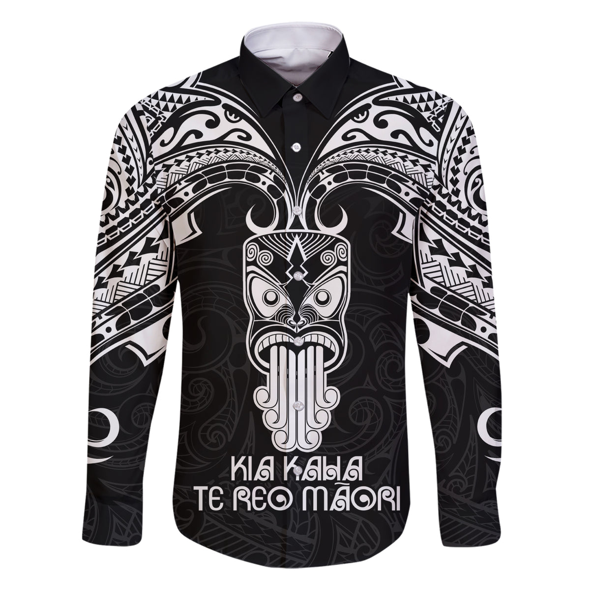 Personalised New Zealand Te Reo Maori Family Matching Short Sleeve Bodycon Dress and Hawaiian Shirt Kia Kaha Maori Language Week Black Style LT9 Dad's Shirt - Long Sleeve Black - Polynesian Pride