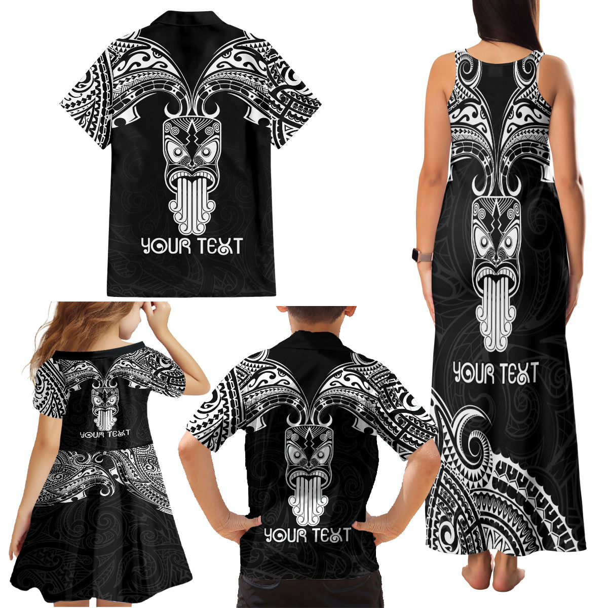 Personalised New Zealand Te Reo Maori Family Matching Tank Maxi Dress and Hawaiian Shirt Kia Kaha Maori Language Week Black Style LT9 - Polynesian Pride