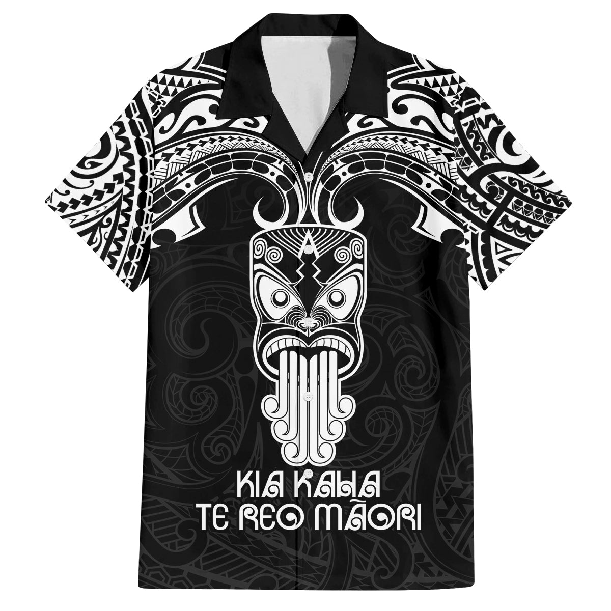 Personalised New Zealand Te Reo Maori Family Matching Tank Maxi Dress and Hawaiian Shirt Kia Kaha Maori Language Week Black Style LT9 Dad's Shirt - Short Sleeve Black - Polynesian Pride
