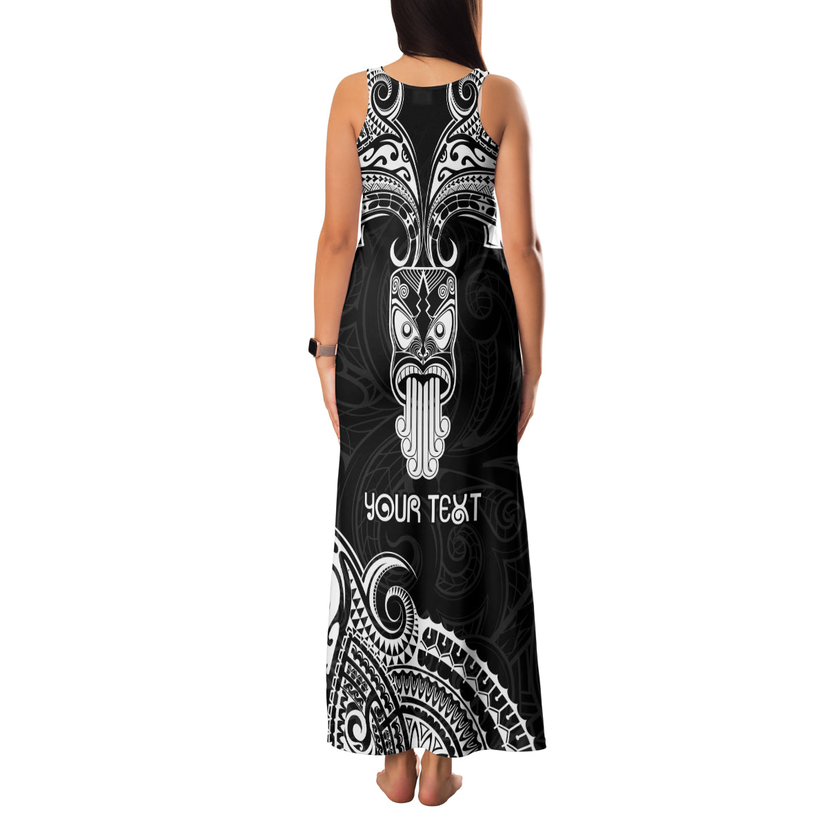 Personalised New Zealand Te Reo Maori Family Matching Tank Maxi Dress and Hawaiian Shirt Kia Kaha Maori Language Week Black Style LT9 - Polynesian Pride