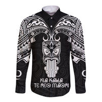 Personalised New Zealand Te Reo Maori Long Sleeve Button Shirt Kia Kaha Maori Language Week Black Style LT9 Unisex Black - Polynesian Pride