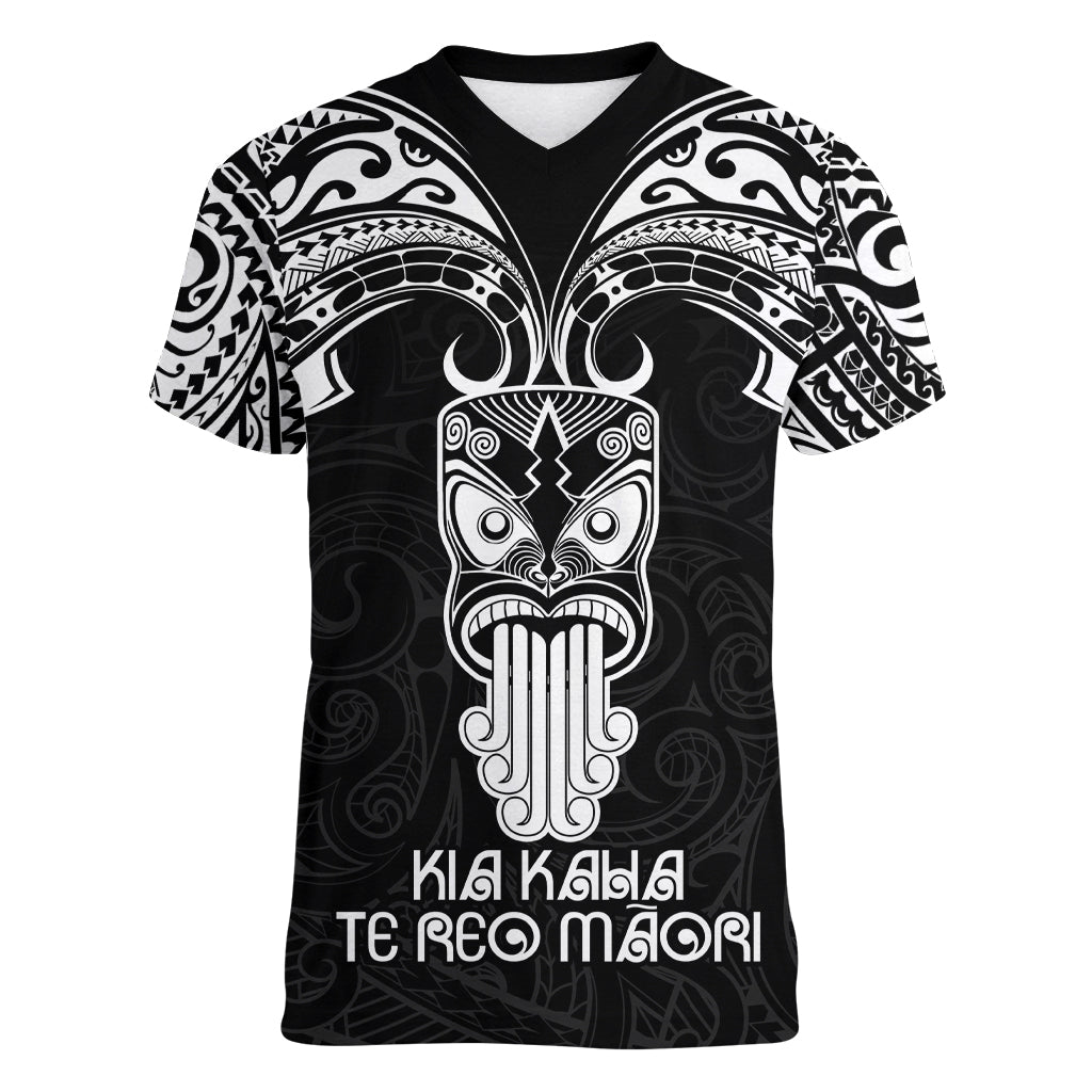 Personalised New Zealand Te Reo Maori Women V Neck T Shirt Kia Kaha Maori Language Week Black Style LT9 Female Black - Polynesian Pride