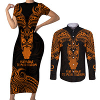 Personalised New Zealand Te Reo Maori Couples Matching Short Sleeve Bodycon Dress and Long Sleeve Button Shirts Kia Kaha Maori Language Week Gold Style LT9 Gold - Polynesian Pride