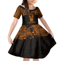 Personalised New Zealand Te Reo Maori Family Matching Long Sleeve Bodycon Dress and Hawaiian Shirt Kia Kaha Maori Language Week Gold Style LT9 Daughter's Dress Gold - Polynesian Pride