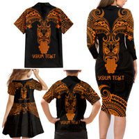 Personalised New Zealand Te Reo Maori Family Matching Long Sleeve Bodycon Dress and Hawaiian Shirt Kia Kaha Maori Language Week Gold Style LT9 - Polynesian Pride