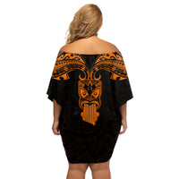 Personalised New Zealand Te Reo Maori Family Matching Off Shoulder Short Dress and Hawaiian Shirt Kia Kaha Maori Language Week Gold Style LT9 - Polynesian Pride