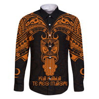 Personalised New Zealand Te Reo Maori Family Matching Puletasi Dress and Hawaiian Shirt Kia Kaha Maori Language Week Gold Style LT9 Dad's Shirt - Long Sleeve Gold - Polynesian Pride