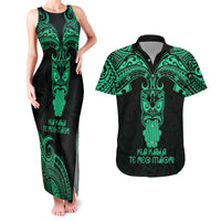 Personalised New Zealand Te Reo Maori Couples Matching Tank Maxi Dress and Hawaiian Shirt Kia Kaha Maori Language Week Green Style LT9 Green - Polynesian Pride