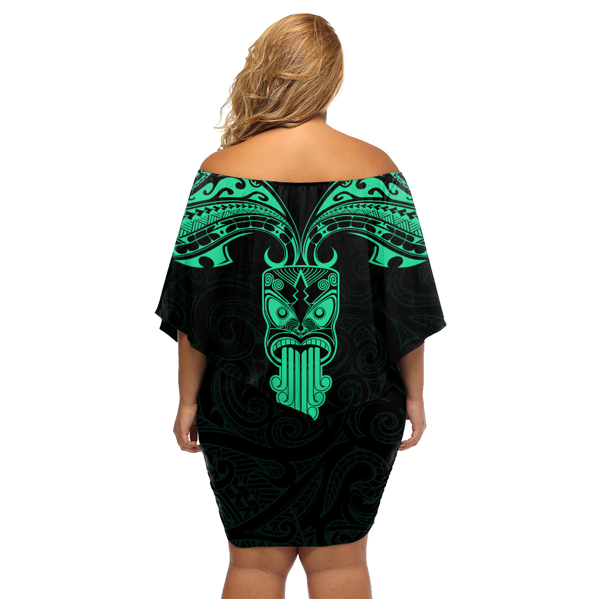 Personalised New Zealand Te Reo Maori Family Matching Off Shoulder Short Dress and Hawaiian Shirt Kia Kaha Maori Language Week Green Style LT9 - Polynesian Pride