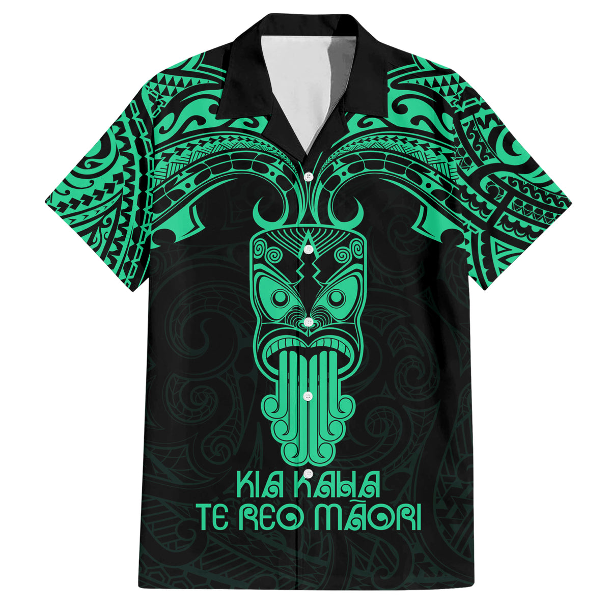 Personalised New Zealand Te Reo Maori Family Matching Short Sleeve Bodycon Dress and Hawaiian Shirt Kia Kaha Maori Language Week Green Style LT9 Dad's Shirt - Short Sleeve Green - Polynesian Pride