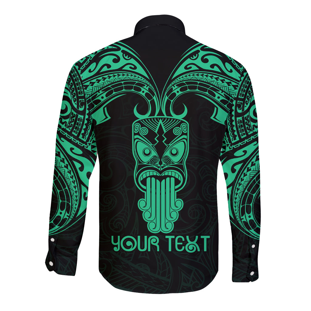 Personalised New Zealand Te Reo Maori Long Sleeve Button Shirt Kia Kaha Maori Language Week Green Style LT9 - Polynesian Pride