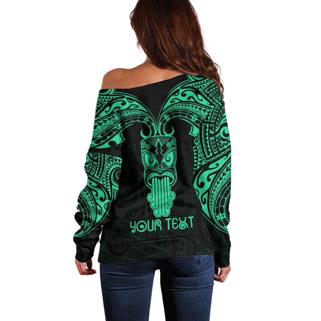 Personalised New Zealand Te Reo Maori Off Shoulder Sweater Kia Kaha Maori Language Week Green Style LT9 - Polynesian Pride