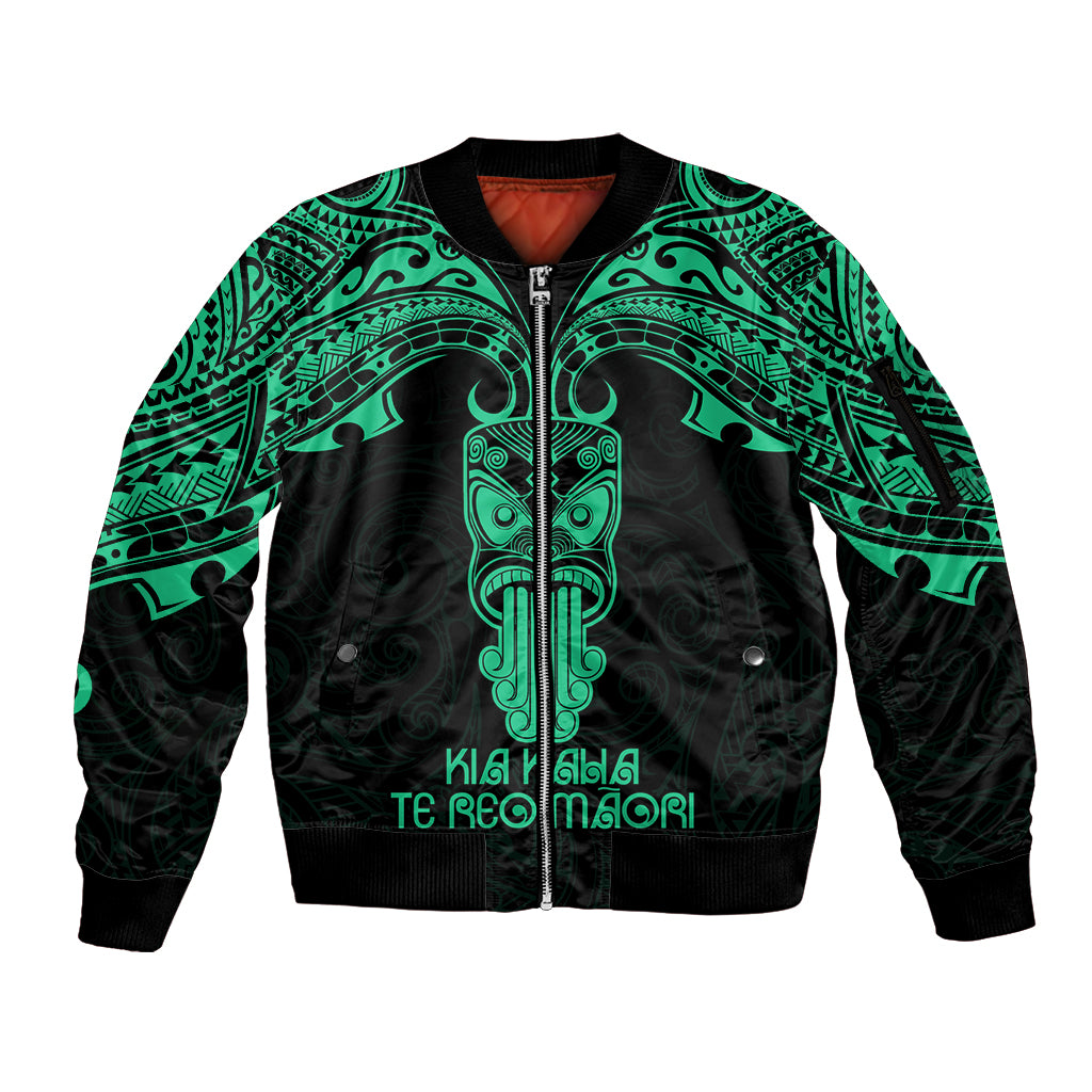 Personalised New Zealand Te Reo Maori Sleeve Zip Bomber Jacket Kia Kaha Maori Language Week Green Style LT9 Unisex Green - Polynesian Pride