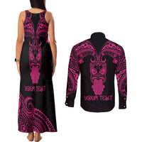 Personalised New Zealand Te Reo Maori Couples Matching Tank Maxi Dress and Long Sleeve Button Shirts Kia Kaha Maori Language Week Pink Style LT9 - Polynesian Pride