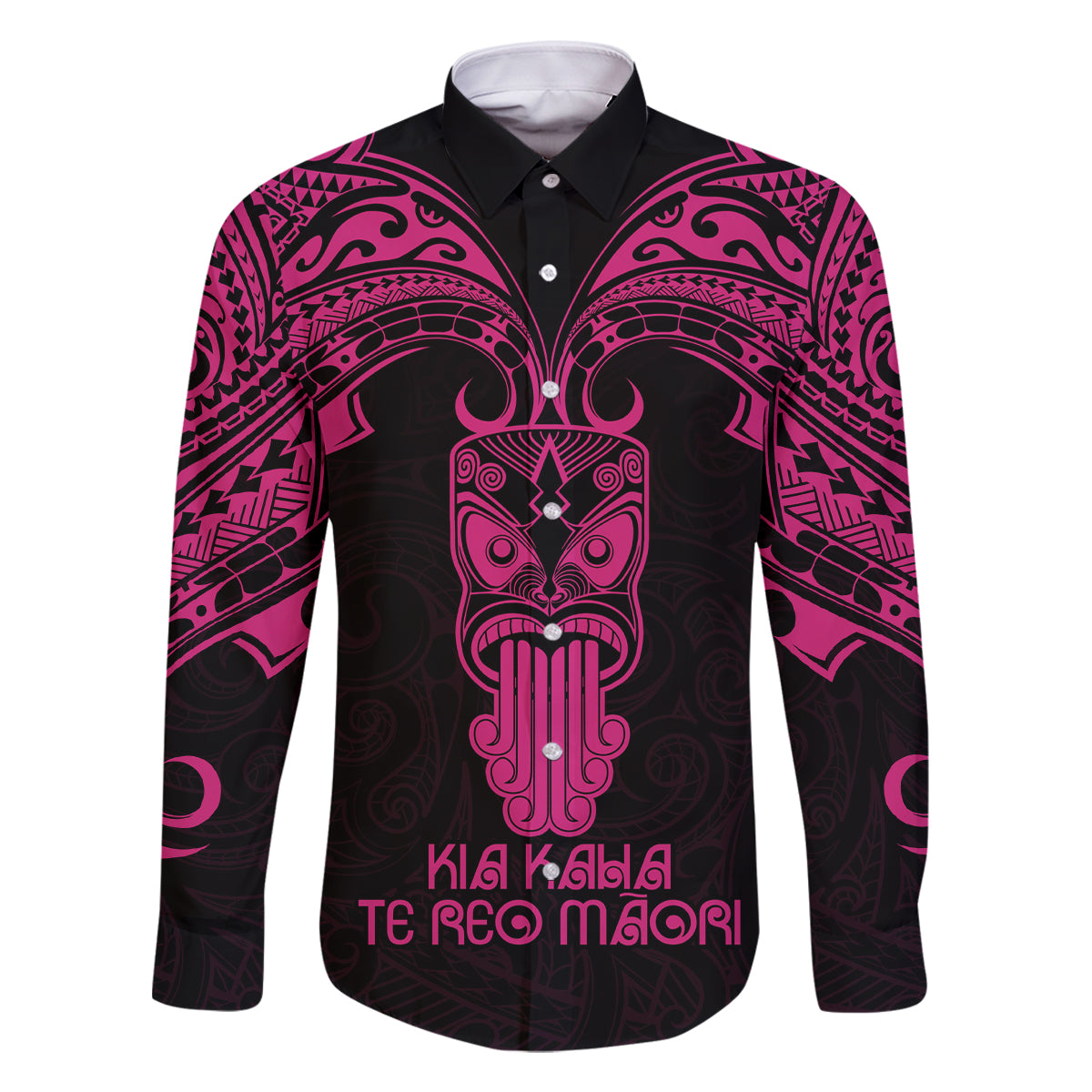Personalised New Zealand Te Reo Maori Family Matching Tank Maxi Dress and Hawaiian Shirt Kia Kaha Maori Language Week Pink Style LT9 Dad's Shirt - Long Sleeve Pink - Polynesian Pride