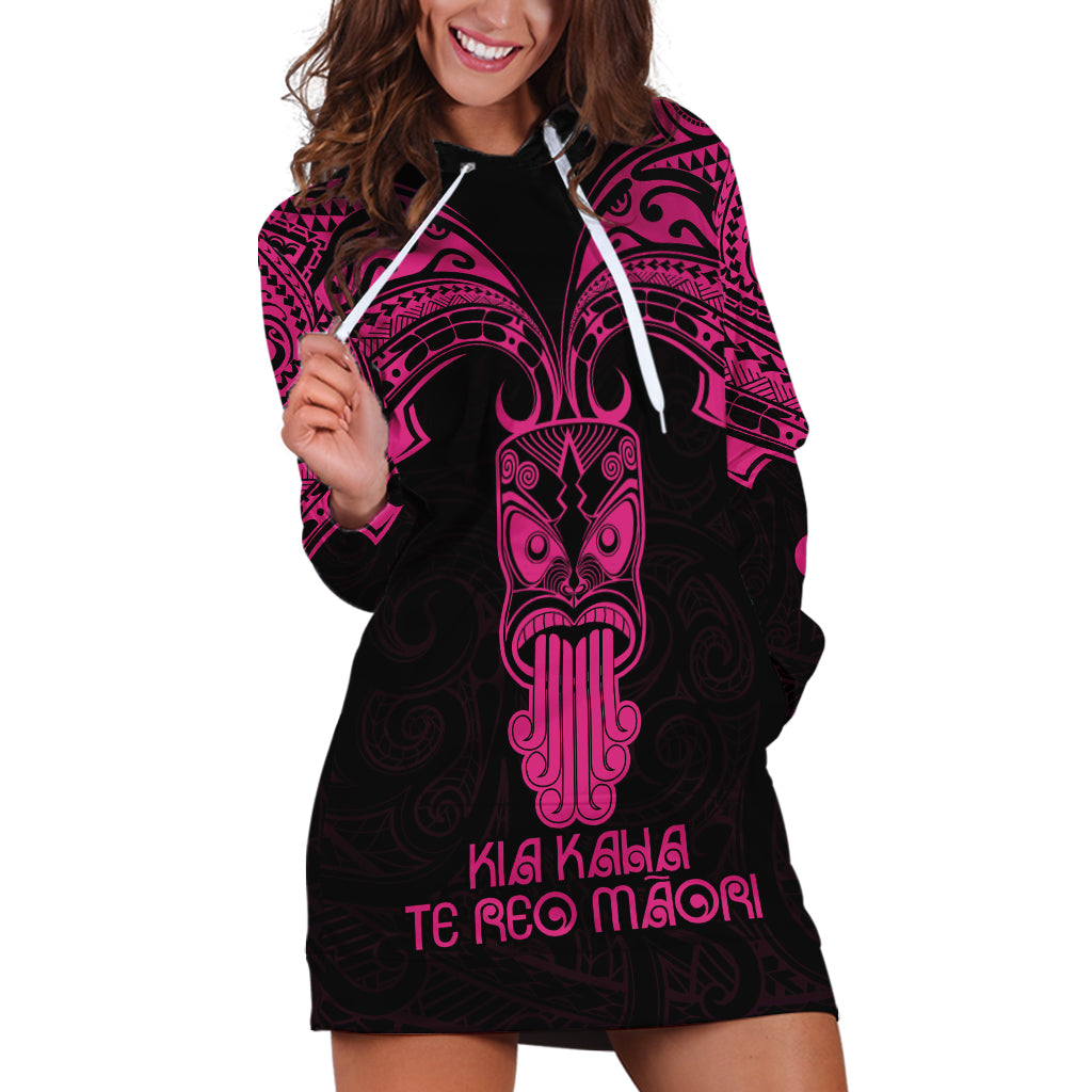 Personalised New Zealand Te Reo Maori Hoodie Dress Kia Kaha Maori Language Week Pink Style LT9 Pink - Polynesian Pride