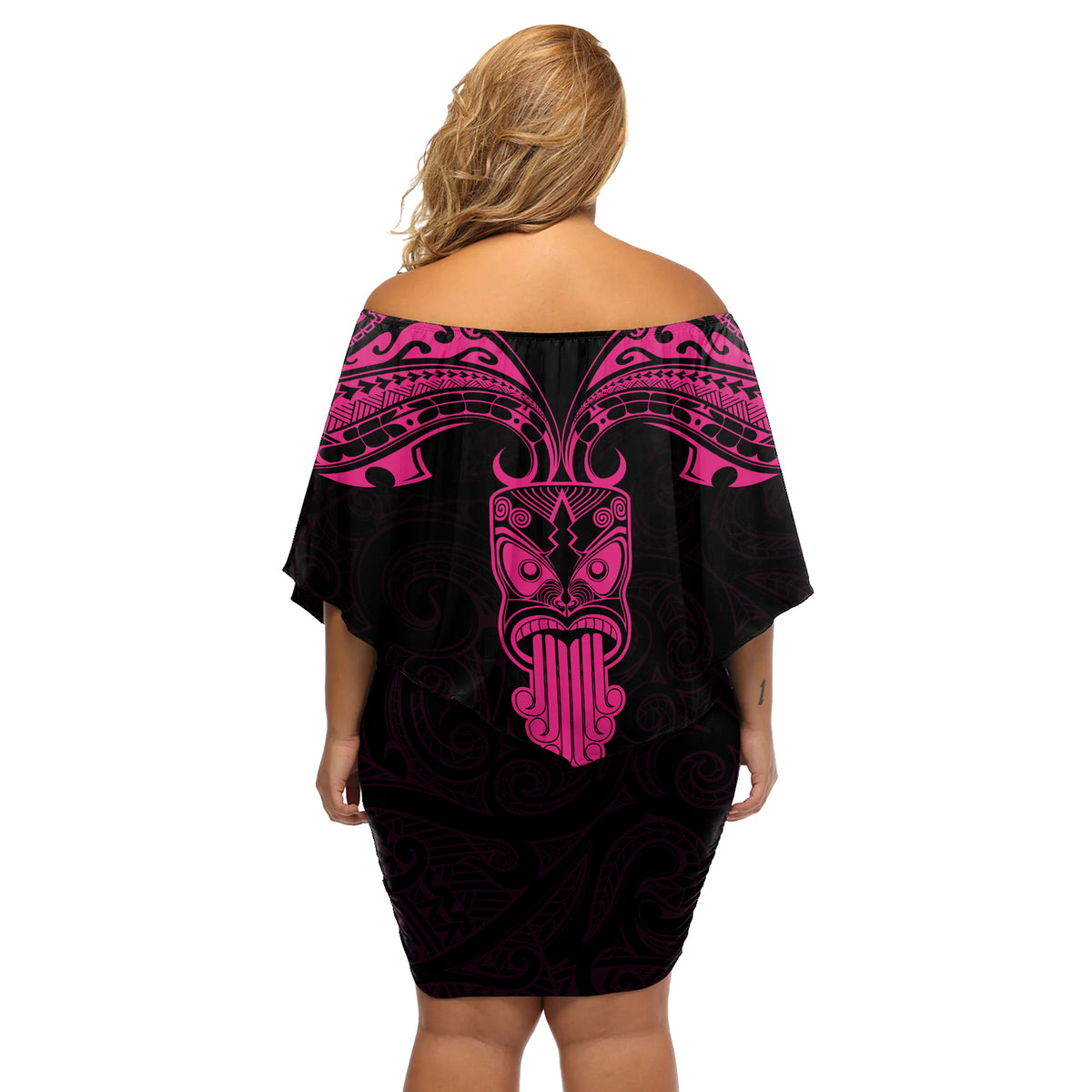 Personalised New Zealand Te Reo Maori Off Shoulder Short Dress Kia Kaha Maori Language Week Pink Style LT9 - Polynesian Pride