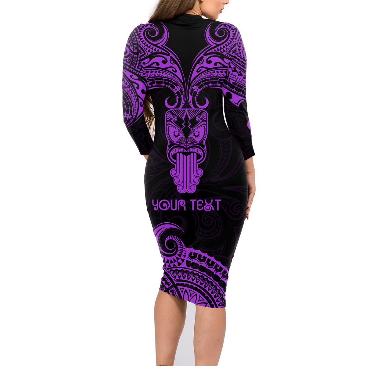 Personalised New Zealand Te Reo Maori Family Matching Long Sleeve Bodycon Dress and Hawaiian Shirt Kia Kaha Maori Language Week Purple Style LT9 - Polynesian Pride