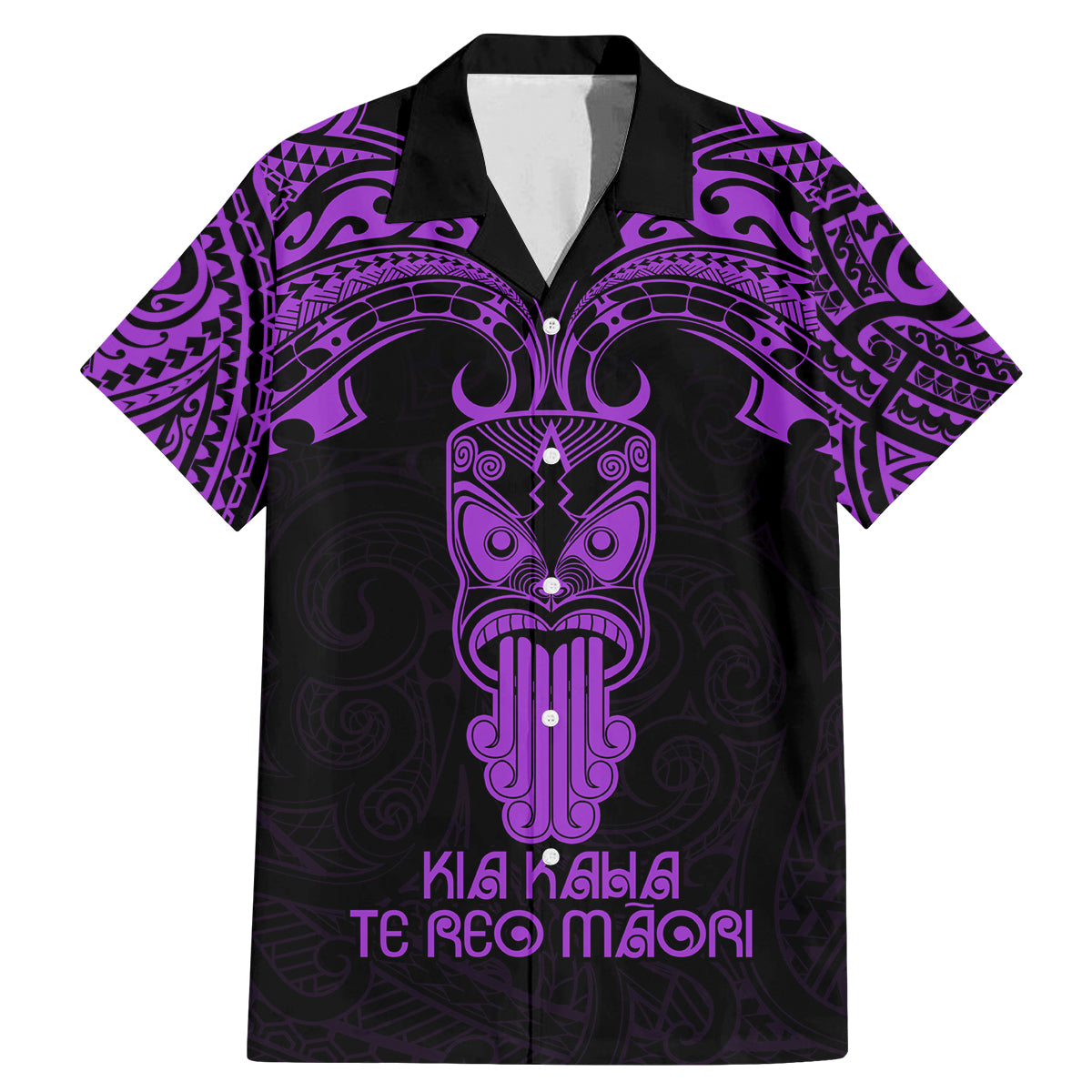 Personalised New Zealand Te Reo Maori Family Matching Mermaid Dress and Hawaiian Shirt Kia Kaha Maori Language Week Purple Style LT9 Dad's Shirt - Short Sleeve Purple - Polynesian Pride