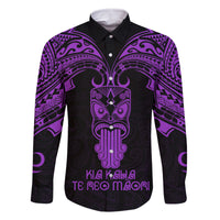 Personalised New Zealand Te Reo Maori Family Matching Summer Maxi Dress and Hawaiian Shirt Kia Kaha Maori Language Week Purple Style LT9 Dad's Shirt - Long Sleeve Purple - Polynesian Pride