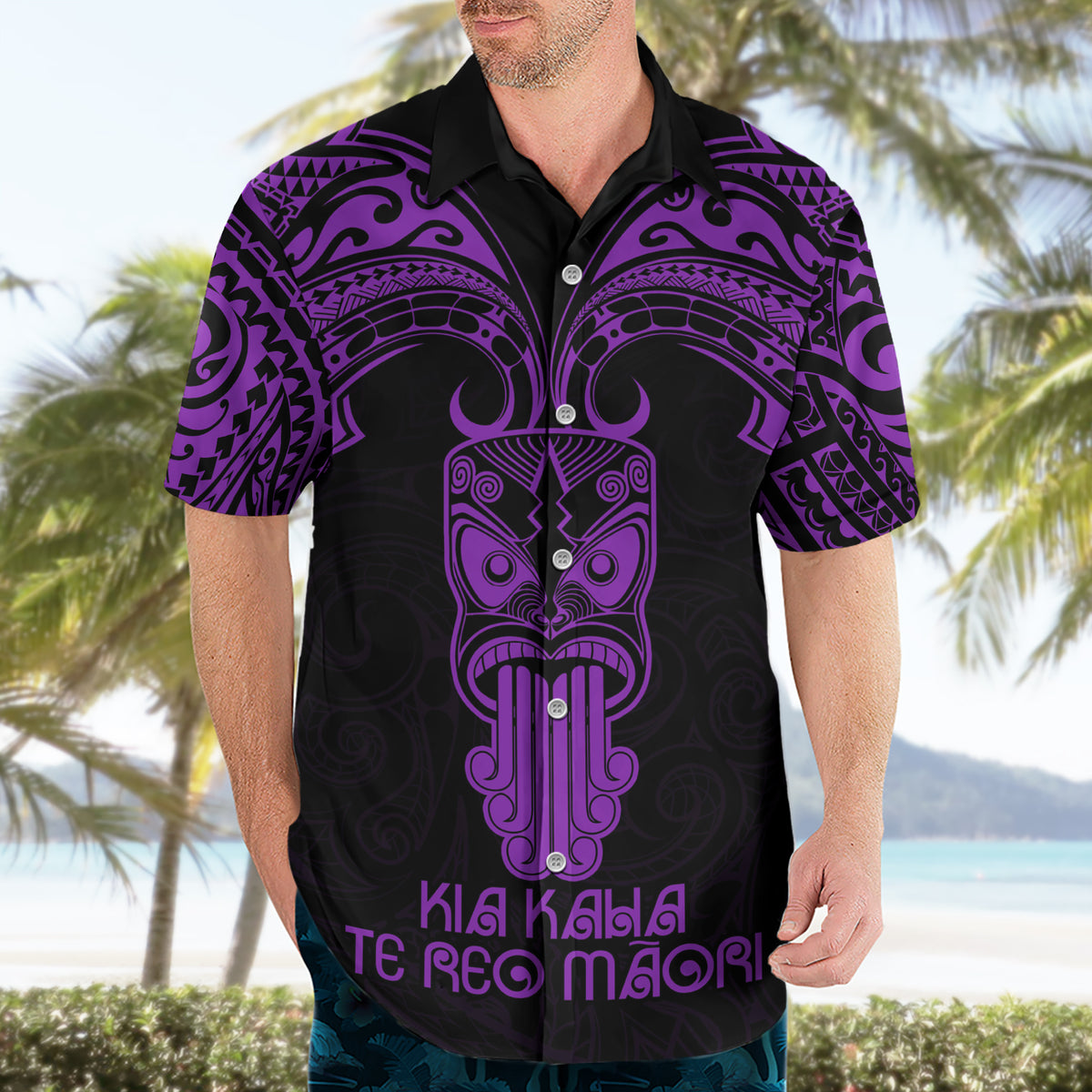 Personalised New Zealand Te Reo Maori Hawaiian Shirt Kia Kaha Maori Language Week Purple Style LT9 - Polynesian Pride