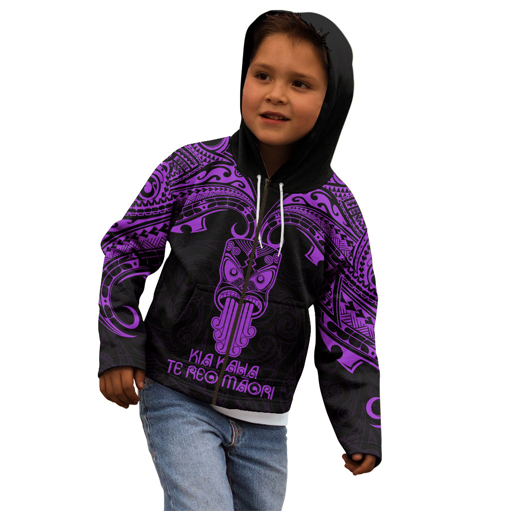Personalised New Zealand Te Reo Maori Kid Hoodie Kia Kaha Maori Language Week Purple Style LT9 - Polynesian Pride