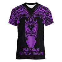 Personalised New Zealand Te Reo Maori Women V Neck T Shirt Kia Kaha Maori Language Week Purple Style LT9 Female Purple - Polynesian Pride