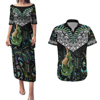 Personalised Maori Manaia Couples Matching Puletasi and Hawaiian Shirt New Zealand Tribal Hei Matau Papua Shell LT9 Green - Polynesian Pride