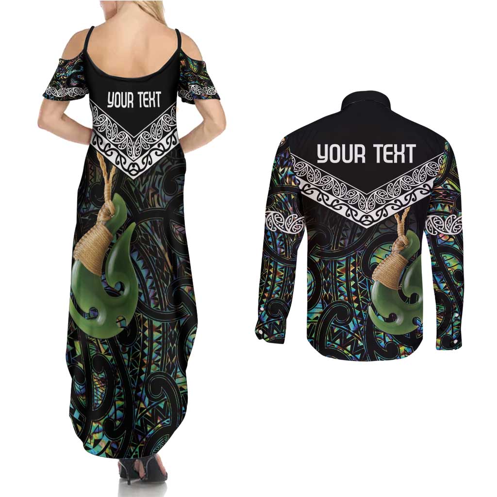 Personalised Maori Manaia Couples Matching Summer Maxi Dress and Long Sleeve Button Shirt New Zealand Tribal Hei Matau Papua Shell LT9 - Polynesian Pride