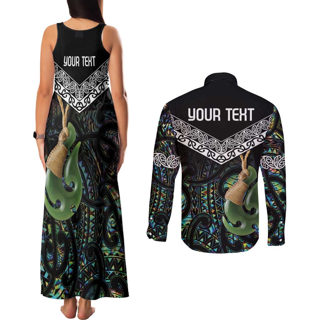 Personalised Maori Manaia Couples Matching Tank Maxi Dress and Long Sleeve Button Shirt New Zealand Tribal Hei Matau Papua Shell LT9 - Polynesian Pride