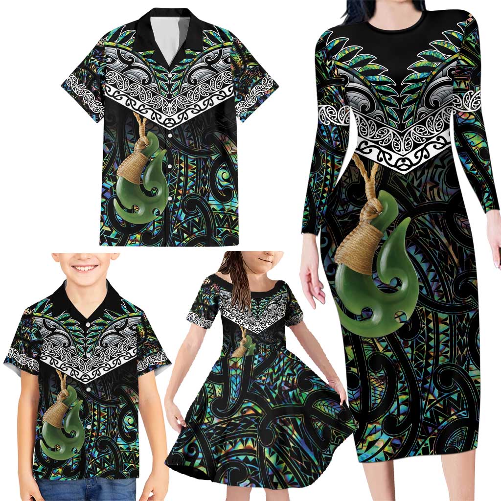 Personalised Maori Manaia Family Matching Long Sleeve Bodycon Dress and Hawaiian Shirt New Zealand Tribal Hei Matau Papua Shell LT9 - Polynesian Pride