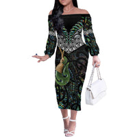 Personalised Maori Manaia Family Matching Off The Shoulder Long Sleeve Dress and Hawaiian Shirt New Zealand Tribal Hei Matau Papua Shell