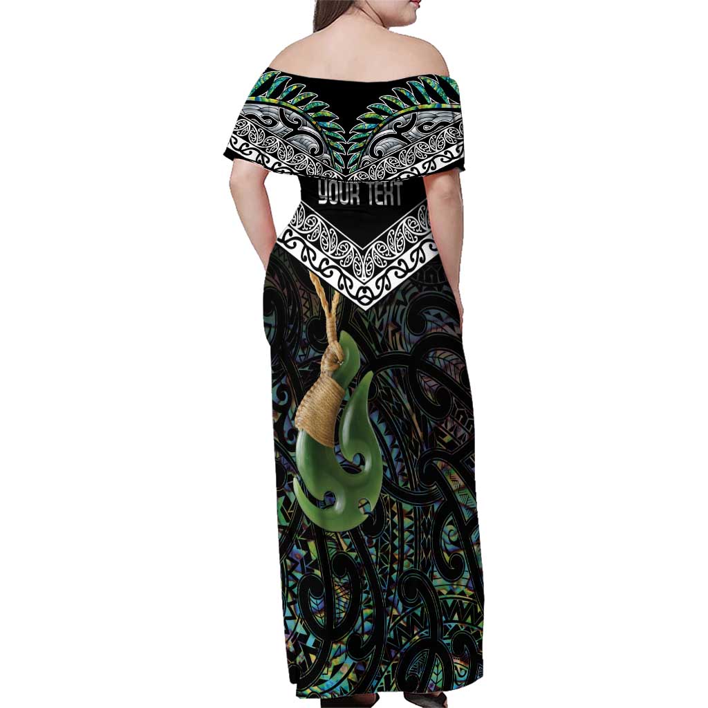 Personalised Maori Manaia Family Matching Off Shoulder Maxi Dress and Hawaiian Shirt New Zealand Tribal Hei Matau Papua Shell