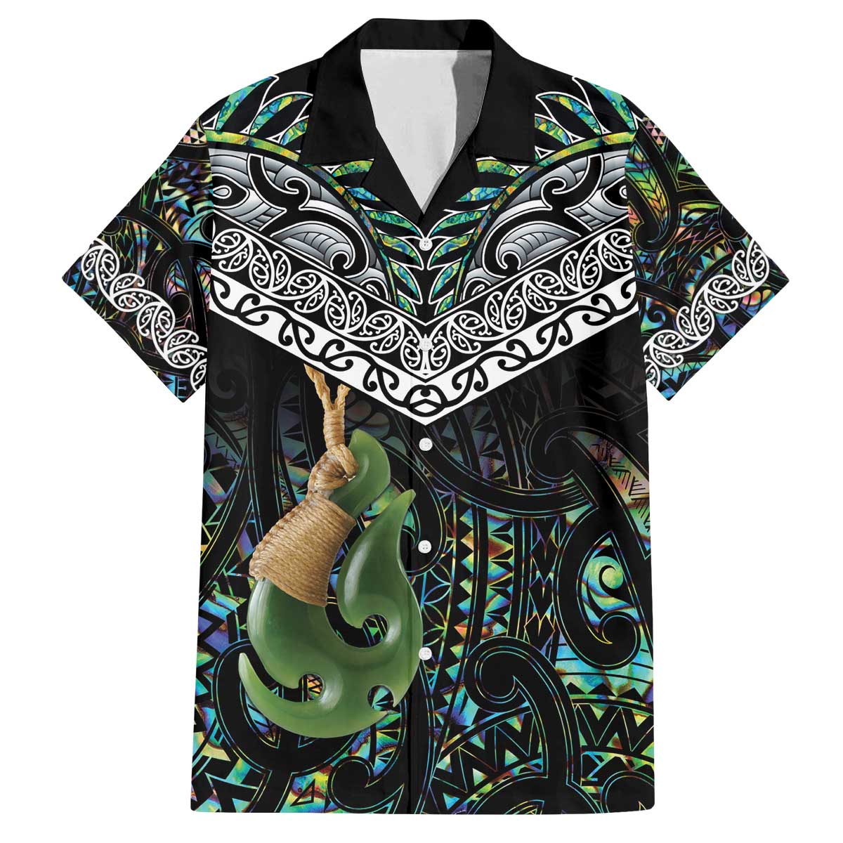 Personalised Maori Manaia Family Matching Puletasi and Hawaiian Shirt New Zealand Tribal Hei Matau Papua Shell LT9 Dad's Shirt - Short Sleeve Green - Polynesian Pride