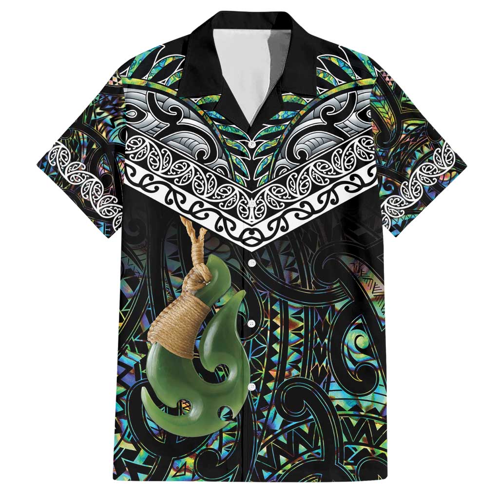 Personalised Maori Manaia Family Matching Short Sleeve Bodycon Dress and Hawaiian Shirt New Zealand Tribal Hei Matau Papua Shell LT9 Dad's Shirt - Short Sleeve Green - Polynesian Pride