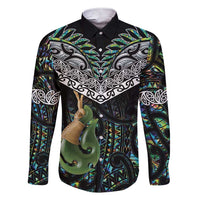 Personalised Maori Manaia Family Matching Short Sleeve Bodycon Dress and Hawaiian Shirt New Zealand Tribal Hei Matau Papua Shell LT9 Dad's Shirt - Long Sleeve Green - Polynesian Pride