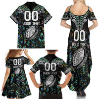 Custom New Zealand Family Matching Summer Maxi Dress and Hawaiian Shirt Maori Rugby Tattoo Papua Shell